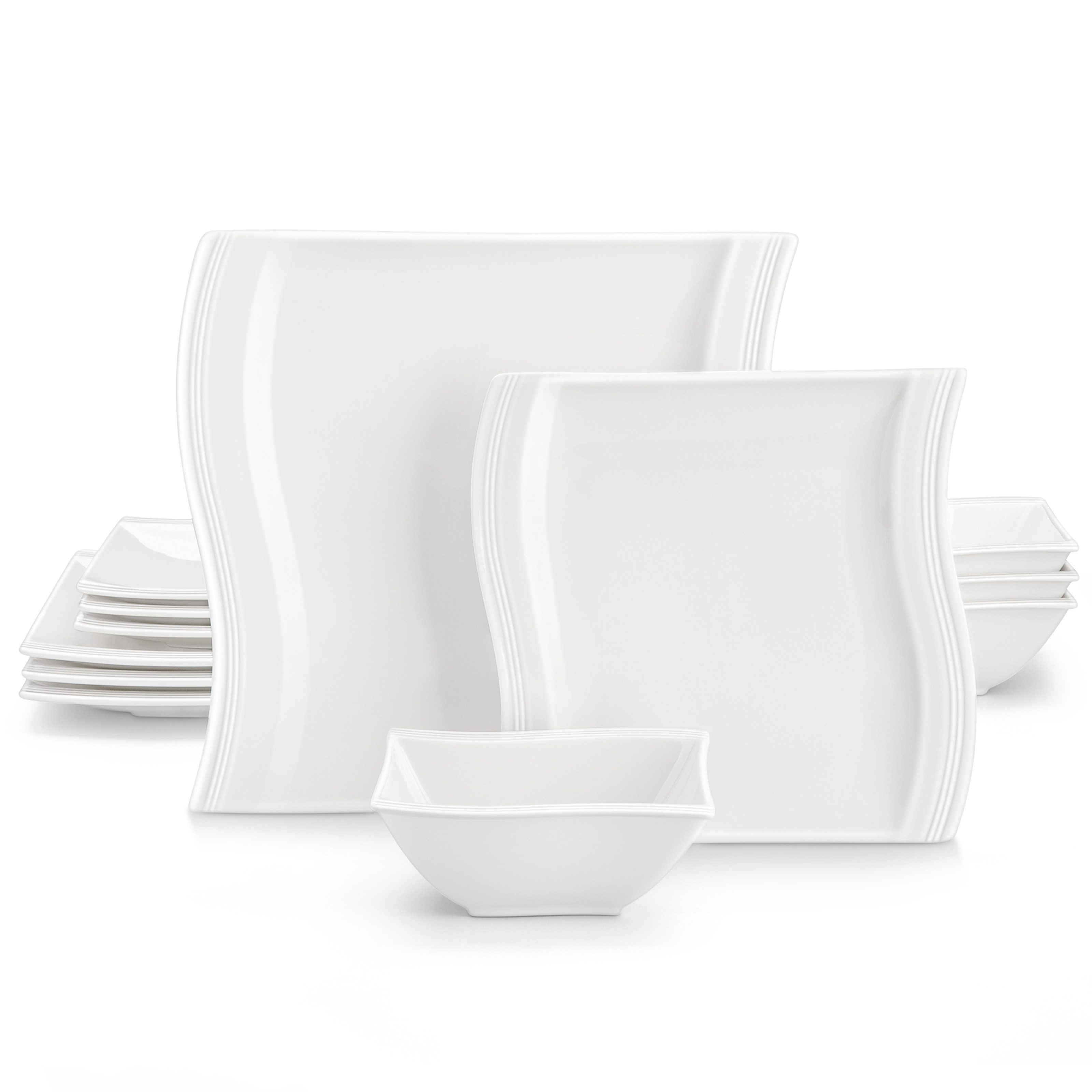 MALACASA Geschirr-Set Tafelservice FLORA für 6/4 Personen Marmor Geschirrset (12-tlg), 4 Personen, Porzellan