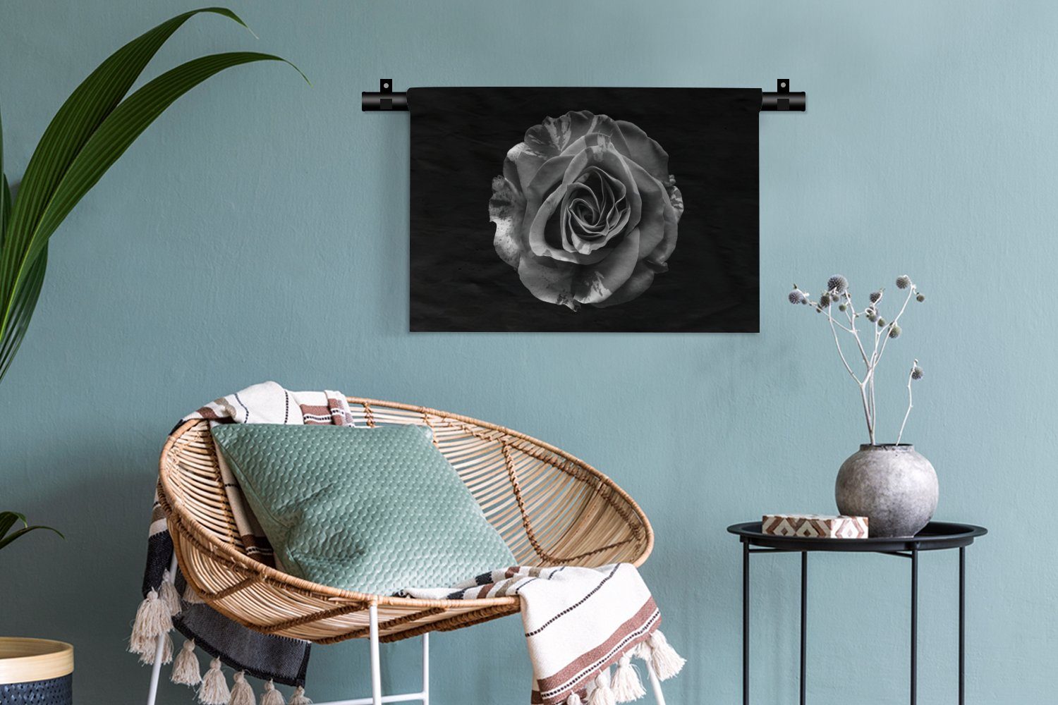 MuchoWow Wanddekoobjekt - Schwarz Wanddeko - - Wandbehang, Botanisch, Kleid, Wohnzimmer, Weiß Schlafzimmer, Rose für - Kinderzimmer Blumen