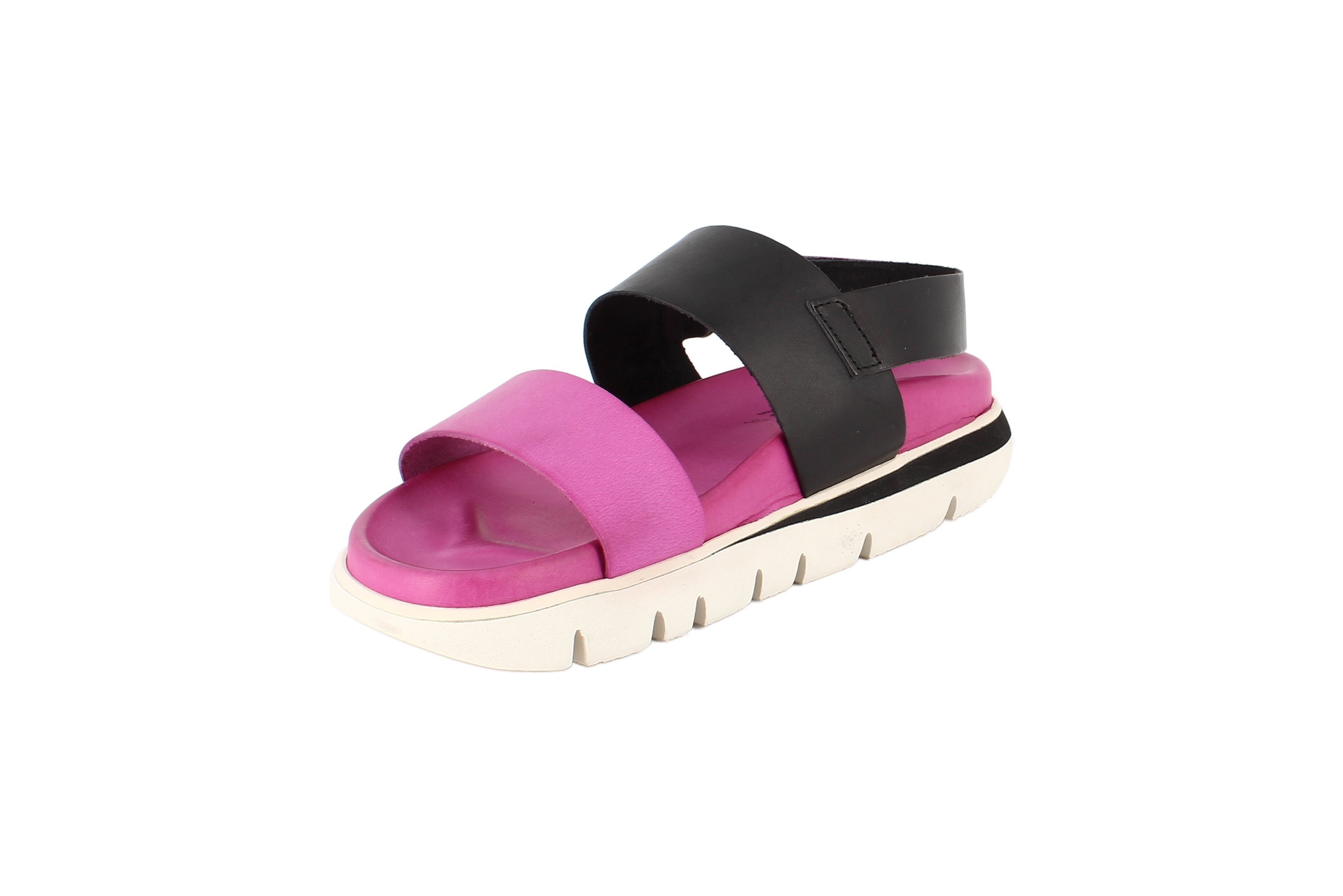 Damen Fuchsia/Schwarz 2 Klettverschluss TakeMe Shoes Leder Band mit Plateausandale CLO Sandale