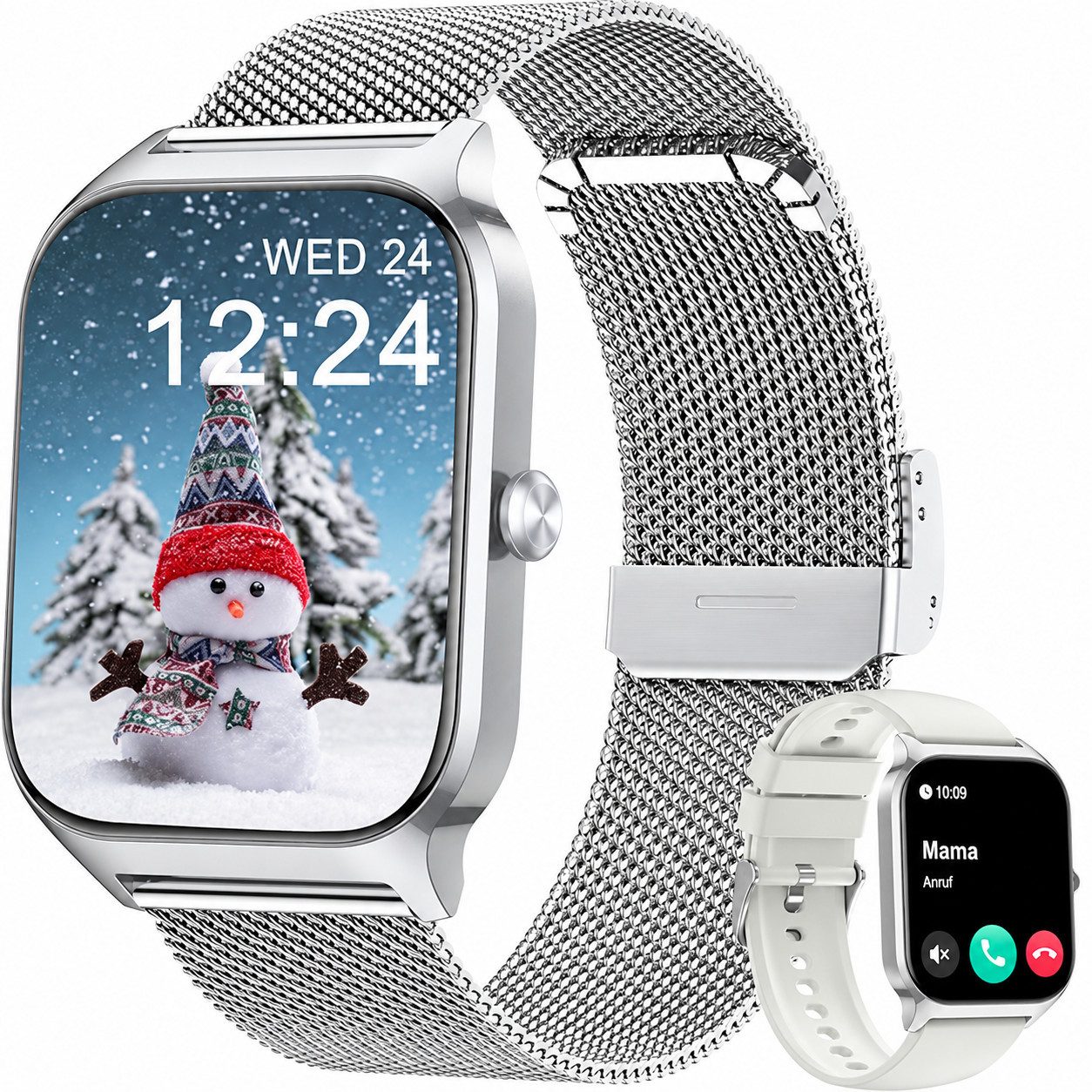 Zevelora Damen's Telefonfunktion IP68 wasserdicht Fitness Tracker Smartwatch (1,83 Zoll, Android/iOS), mit Menstruationszyklus Herzfrequenz Schlafmonitor SpO2 Schrittzähler