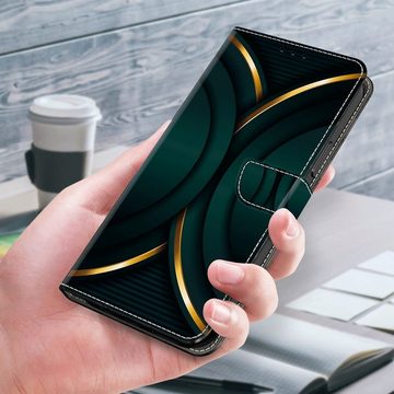 CLM-Tech Handytasche für Xiaomi Redmi Note 13 Pro 5G Hülle Tasche aus Kunstleder Klapphülle (goldener Rand Kontur, Handyhülle Wallet Flip Case Cover Etui), Schutzhülle mit Standfunktion, Kartenfächer, und Magnetverschluss