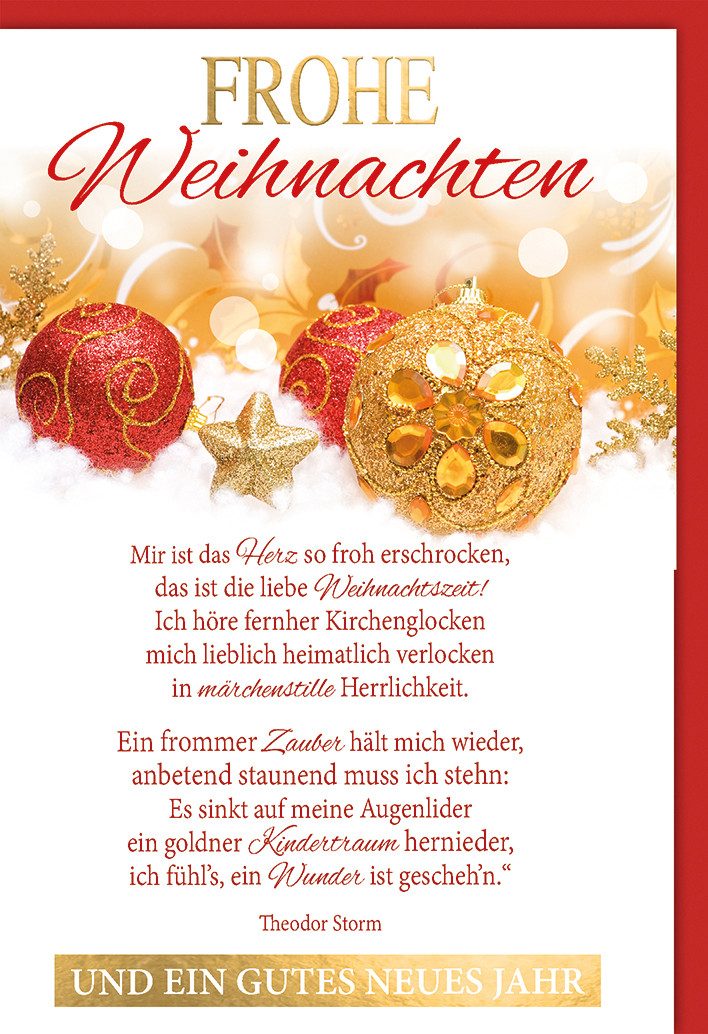 Verlag Dominique Grußkarten Weihnachten - Karte mit Umschlag - Frohe Weihnachten Gedicht Theodor S