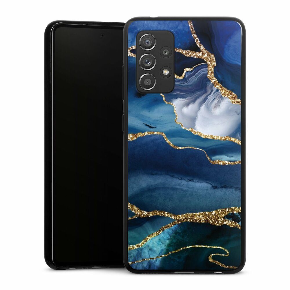 Handyhülle Blue Marble Gold Glitter Look, Silikon Hülle, Bumper Case, Handy Schutzhülle, Smartphone Cover Marmor Blau Gold & Kupfer