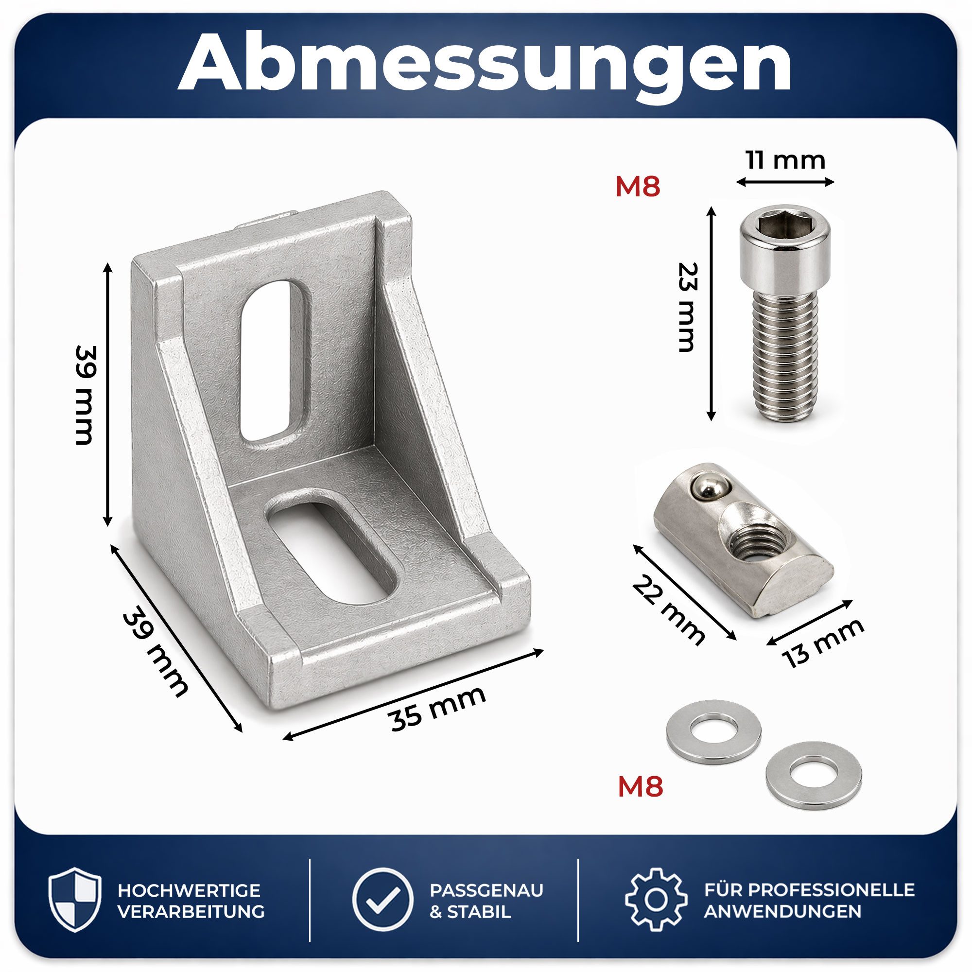 SCHMIDT systemprofile Profil 10x Eckwinkel Nut 8 39x39x35mm Alu Profil Winkel-Verbinder 40x40
