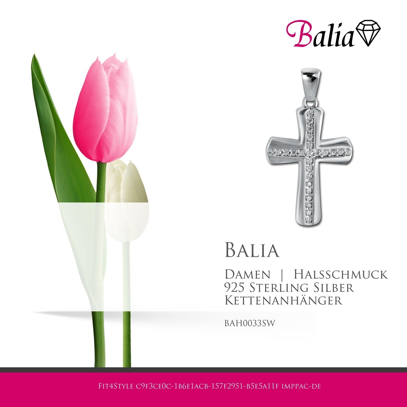 2,6cm, Kettenanhänger (Kreuz) Kettenanhänger Damen 925 Sterling Balia ca. 925, Balia für Kettenanhänger Silber