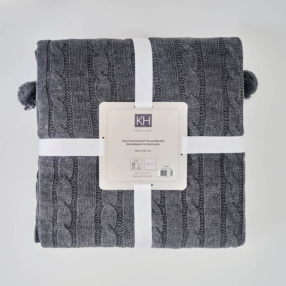 Karaca Bettwäsche Grey Cable Kabelgestrickter Pompom Leichter Bettbezug Größe. € 10,95