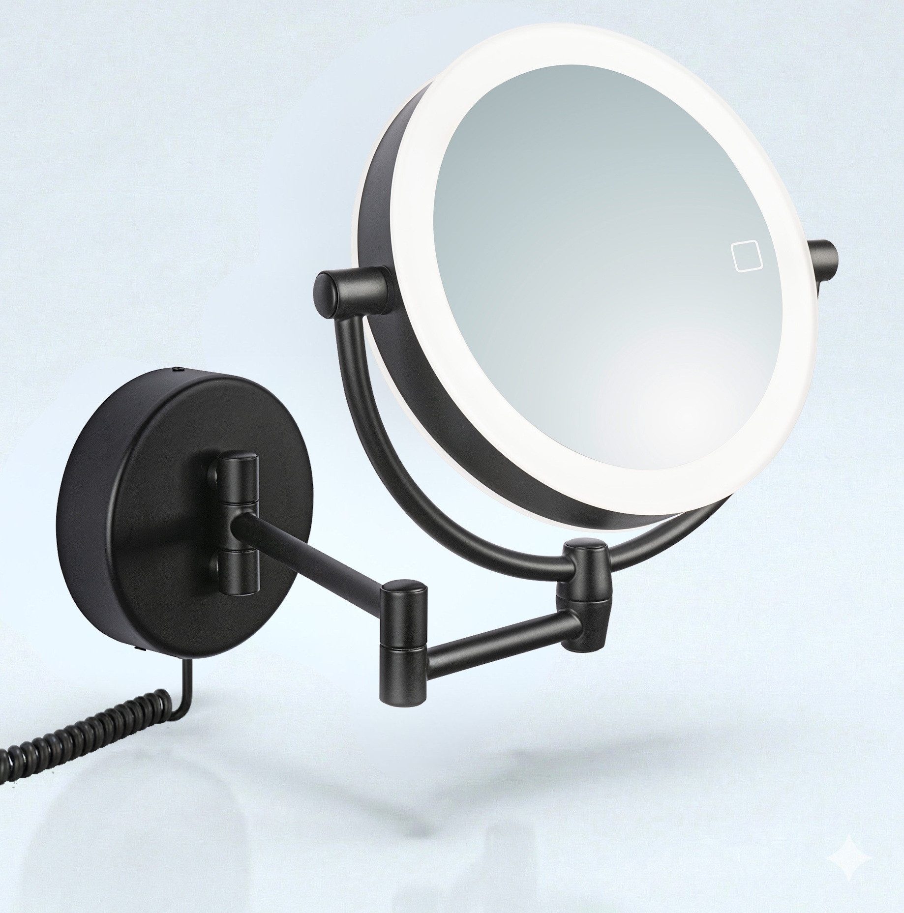 Libaro Kosmetikspiegel mit Beleuchtung und Vergrößerung MODENA schwarz 5-fach / 10-fach, Schminkspiegel mit Licht LED beleuchtet Wandmontage klappbar 2seitig