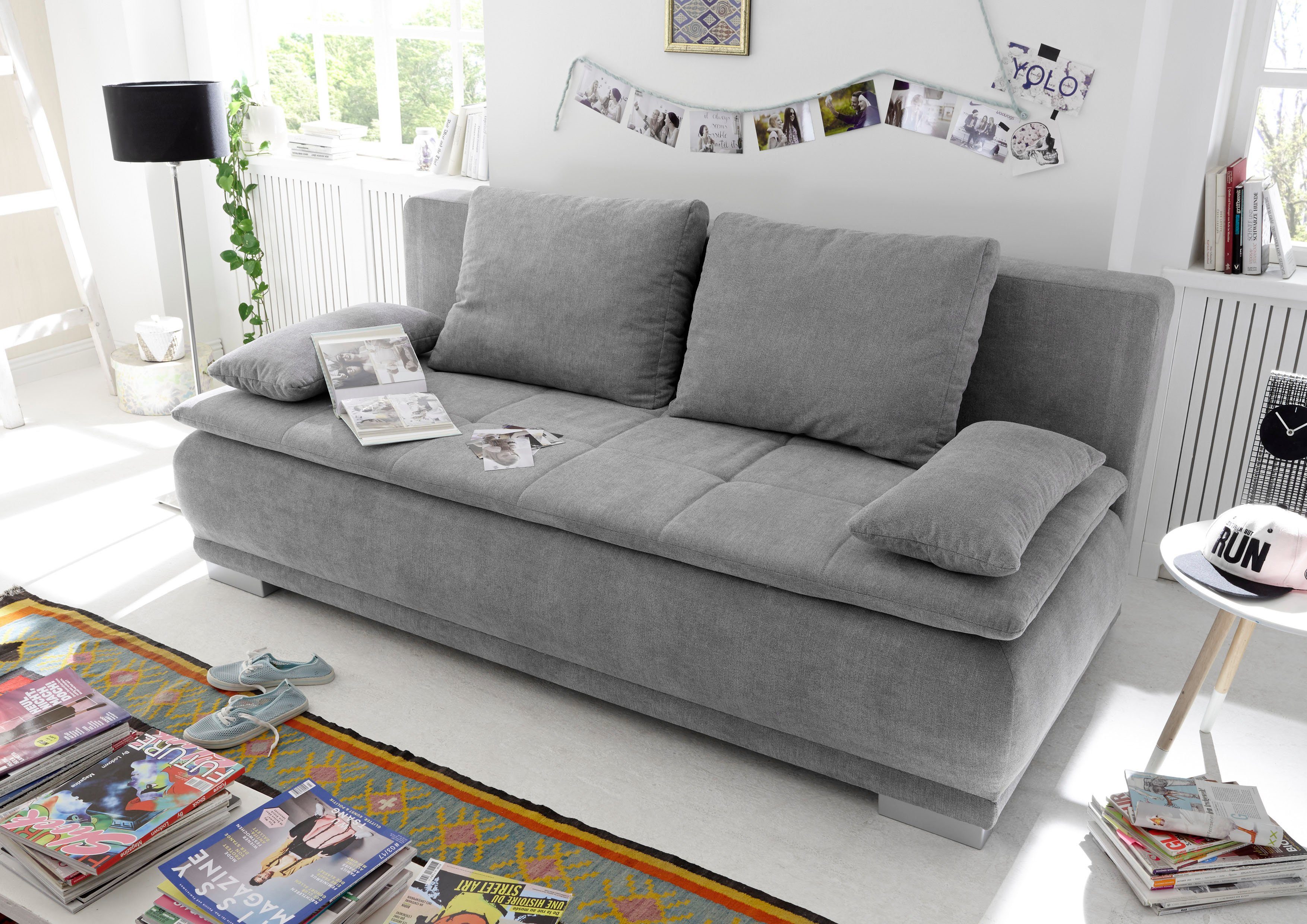 DESIGN Luigi, Bettfunktion, Raum Schlafsofa mit schlamm Armlehnkissen, EXCITING ED Rücken- Uran 02 Bettkasten, frei und im