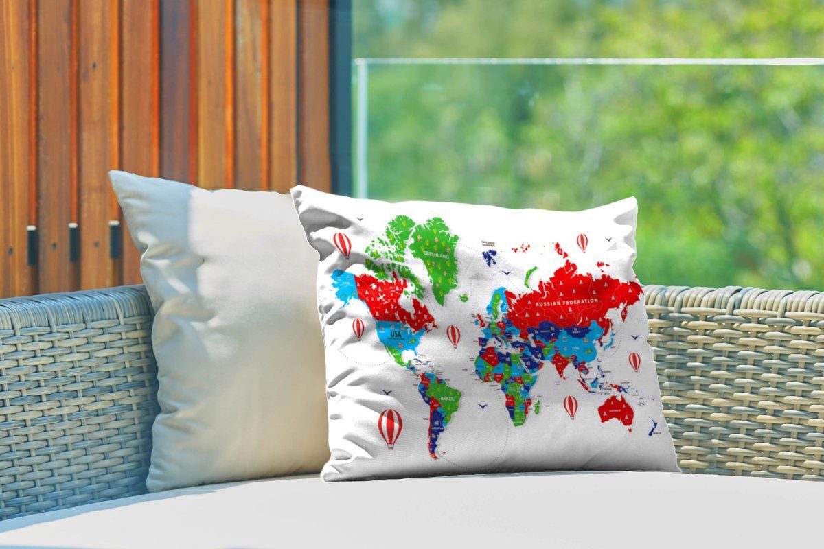 Farben MuchoWow Weltkarte Polyester, Dekokissenbezug, - Kissenhülle - Outdoor-Dekorationskissen, Luftballon, Dekokissen