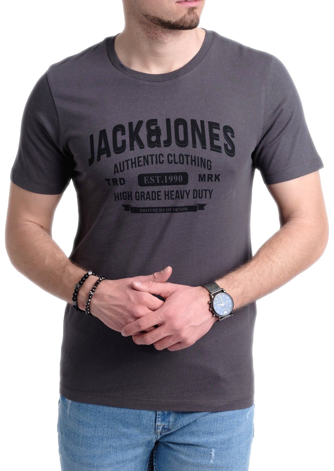 Set, & 5er-Pack) 1 Jones T-Shirts Jack Mix mit (Spar Aufdruck 5er Baumwolle OPT aus Print-Shirt