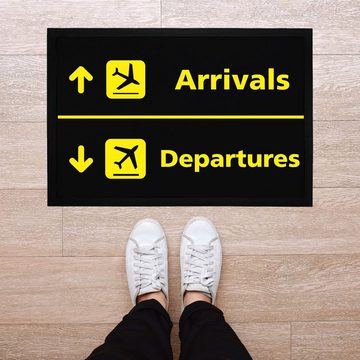 Fußmatte Fußmatte Flughafen Arrivals/Departures lustige Motive Geschenk Piloten rutschfest & waschbar Moonworks®, MoonWorks, rechteckig