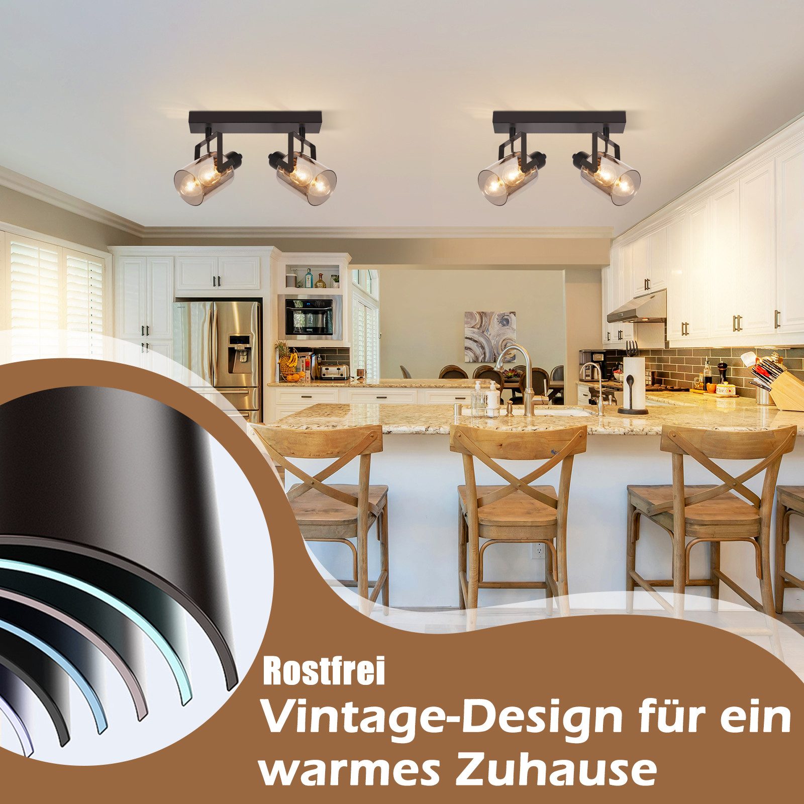 ZMH Deckenstrahler 2/3/4 Flammig Rauchgrau Glas E14 Deckenleuchte für Schla günstig online kaufen