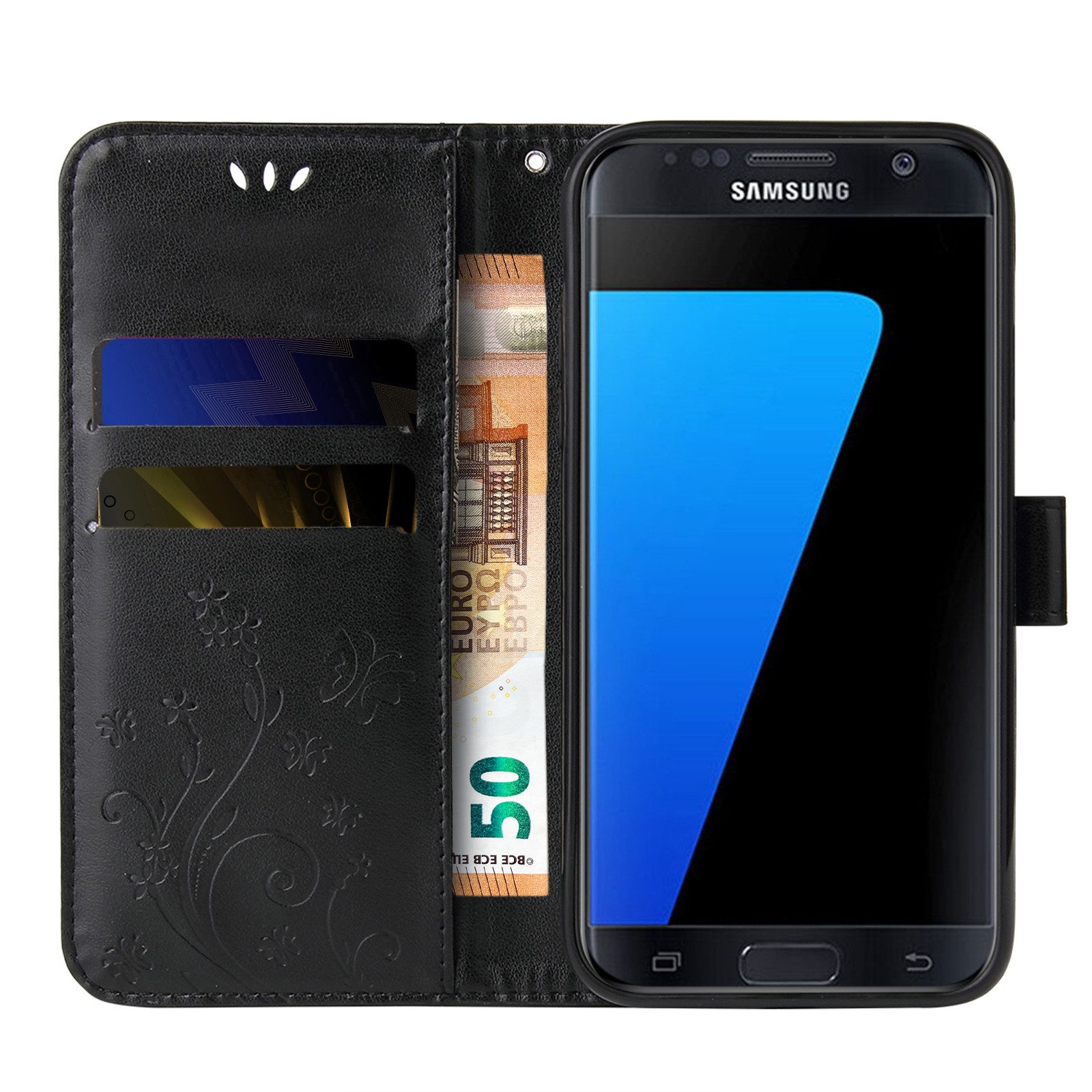 Tec-Expert Handyhülle Cover Tasche Hülle für Samsung Galaxy S7 edge 5,5 Zoll, Klapphülle Case mit Kartenfach Fliphülle aufstellbar, Motiv Blumen