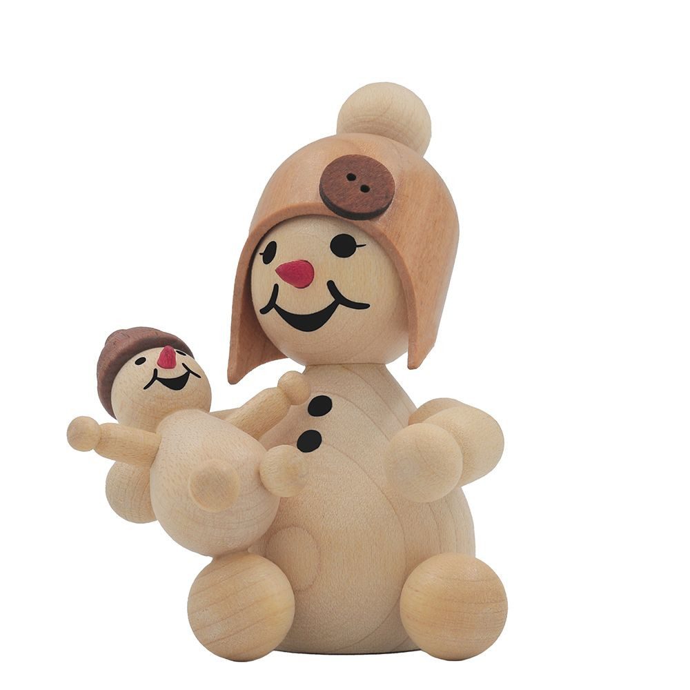 Drechslerei Volkmar Wagner Räuchermännchen Schneemädchen mit Puppe - 7 cm - Original Erzgebirge