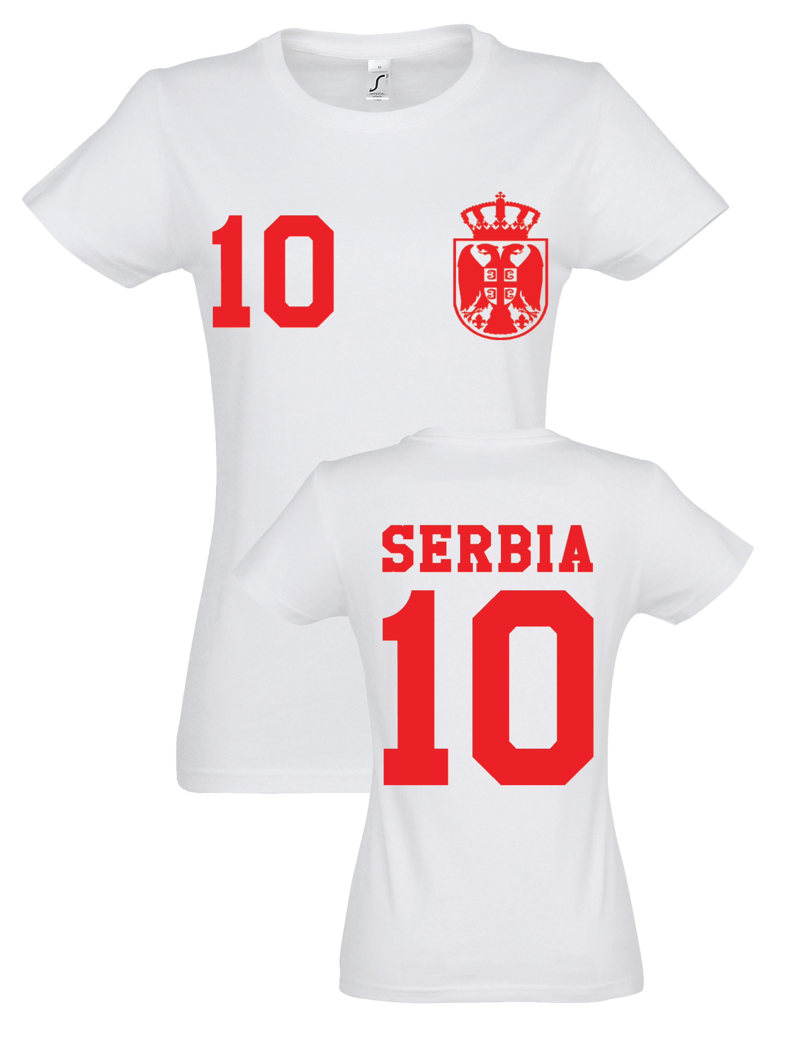 T-Shirt Serbien Damen T-Shirt im Fußball Trikot Look