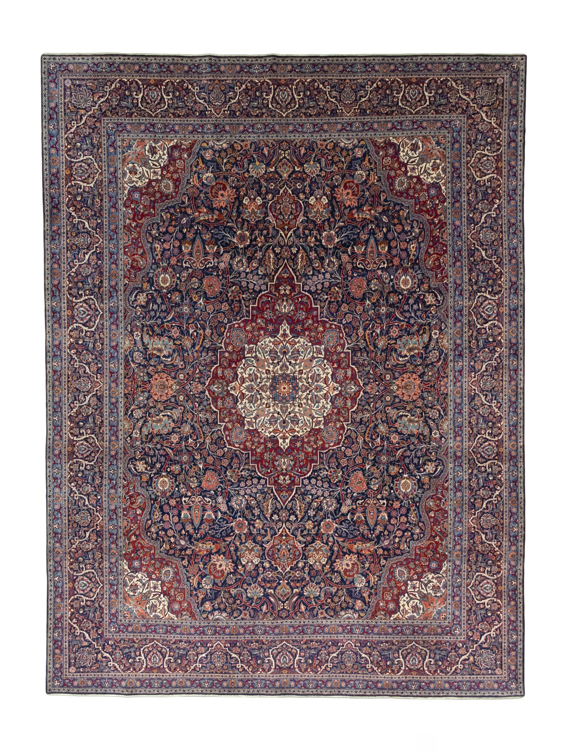 CABBEL Orientteppich 432x325 cm Perser Kashan Blau Schurwolle Handgeknüpft Klassisch Unikat, rechteckig, Höhe: 7 mm, 100% Schurwolle – weich, pflegeleicht, hohe Knüpfdichte