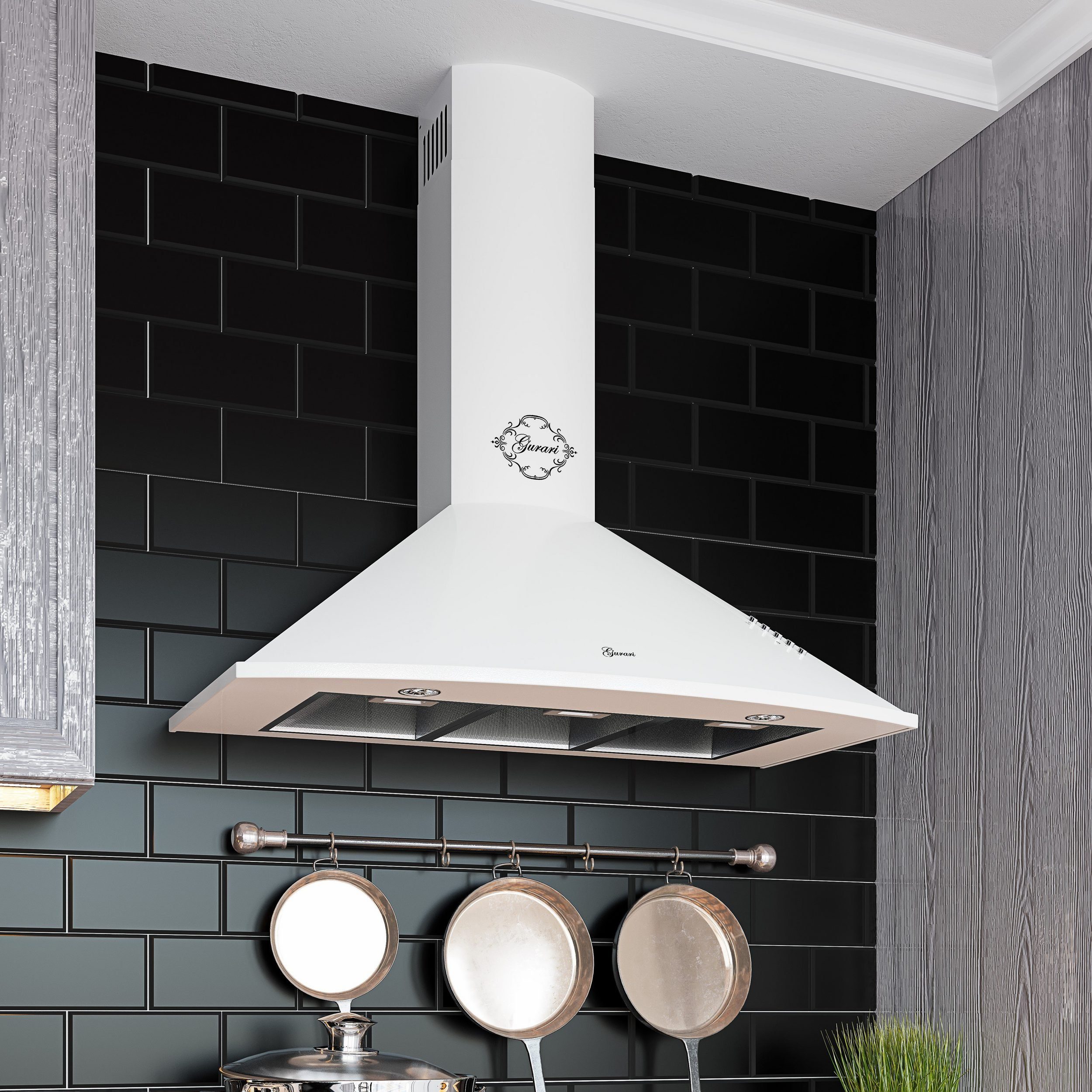 BLACK FRIDAY GURARI Wandhaube GCH 046 WH 9, Designer Dunstabzugshaube 90 cm/ Weiß/ Saugstark