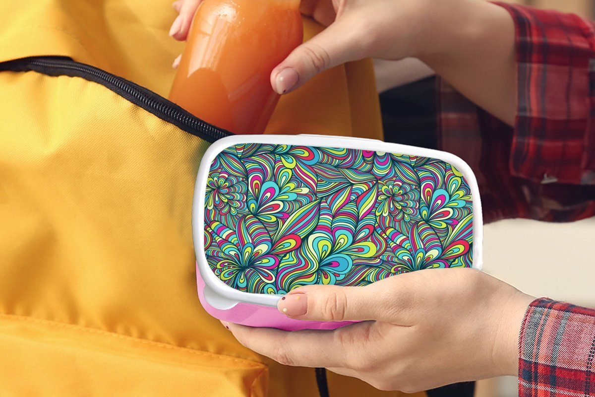 MuchoWow Lunchbox Fantasie Snackbox, für Kinder, - - Design Mädchen, Brotbox - Brotdose Retro, Kunststoff Erwachsene, Farben (2-tlg), Kunststoff, rosa