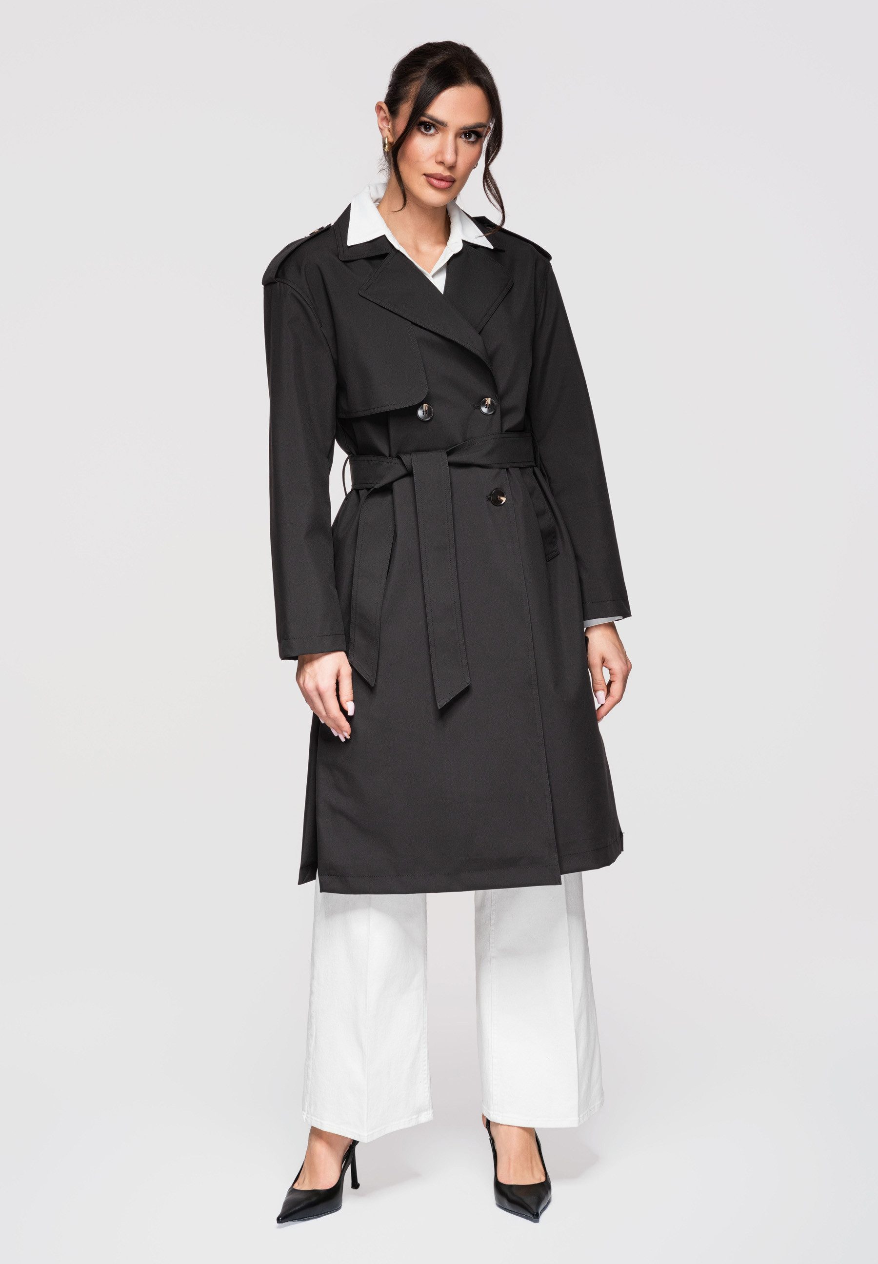 OMBRE Trenchcoat Knie­langer Übergangsmantel im klassischen Trenchcoat-Stil klassischer Trenchcoat-Schnitt