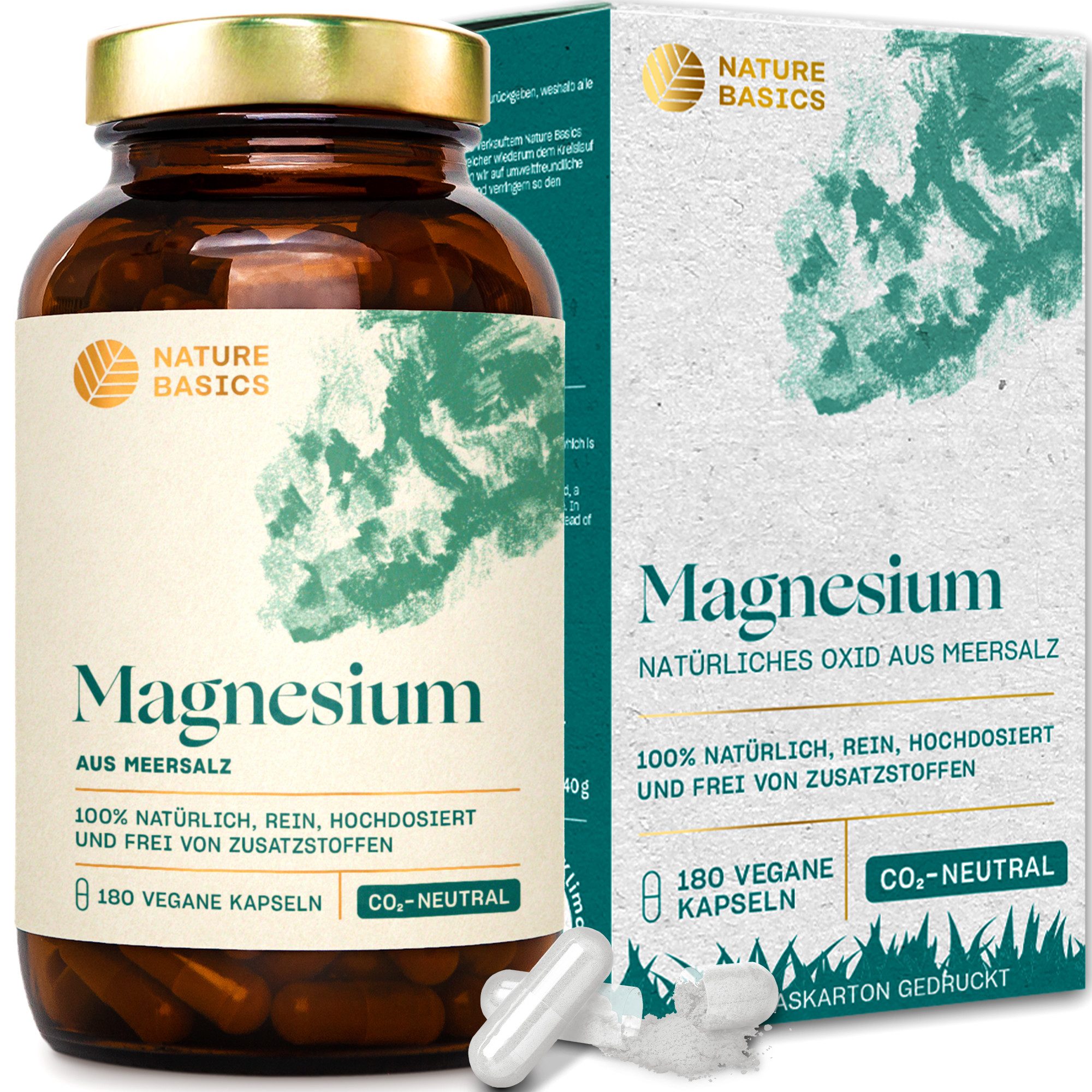 Hochwertiges natürliches Magnesium Vegan & Nachhaltig im Braunglas 180 Kapseln
