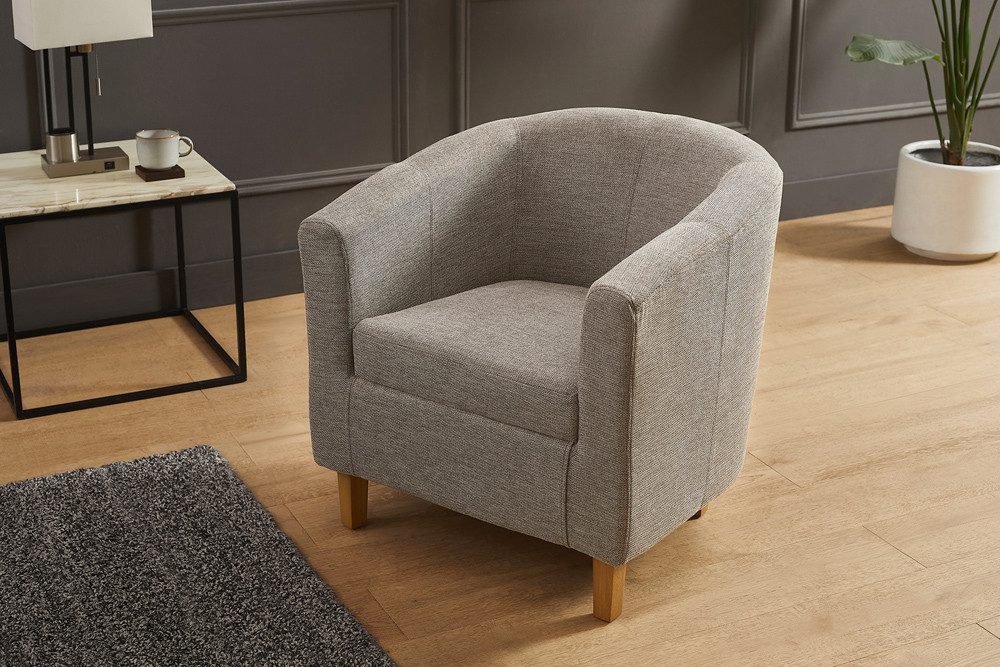 riess-ambiente Loungesessel HEMINGWAY taupe/natur - Strukturstoff, Gummibaum, Weich, mit Armlehnen (Einzelartikel, 1-St), Moderner Cocktailsessel - ideal für Wohn- & Schlafzimmer oder beim TV