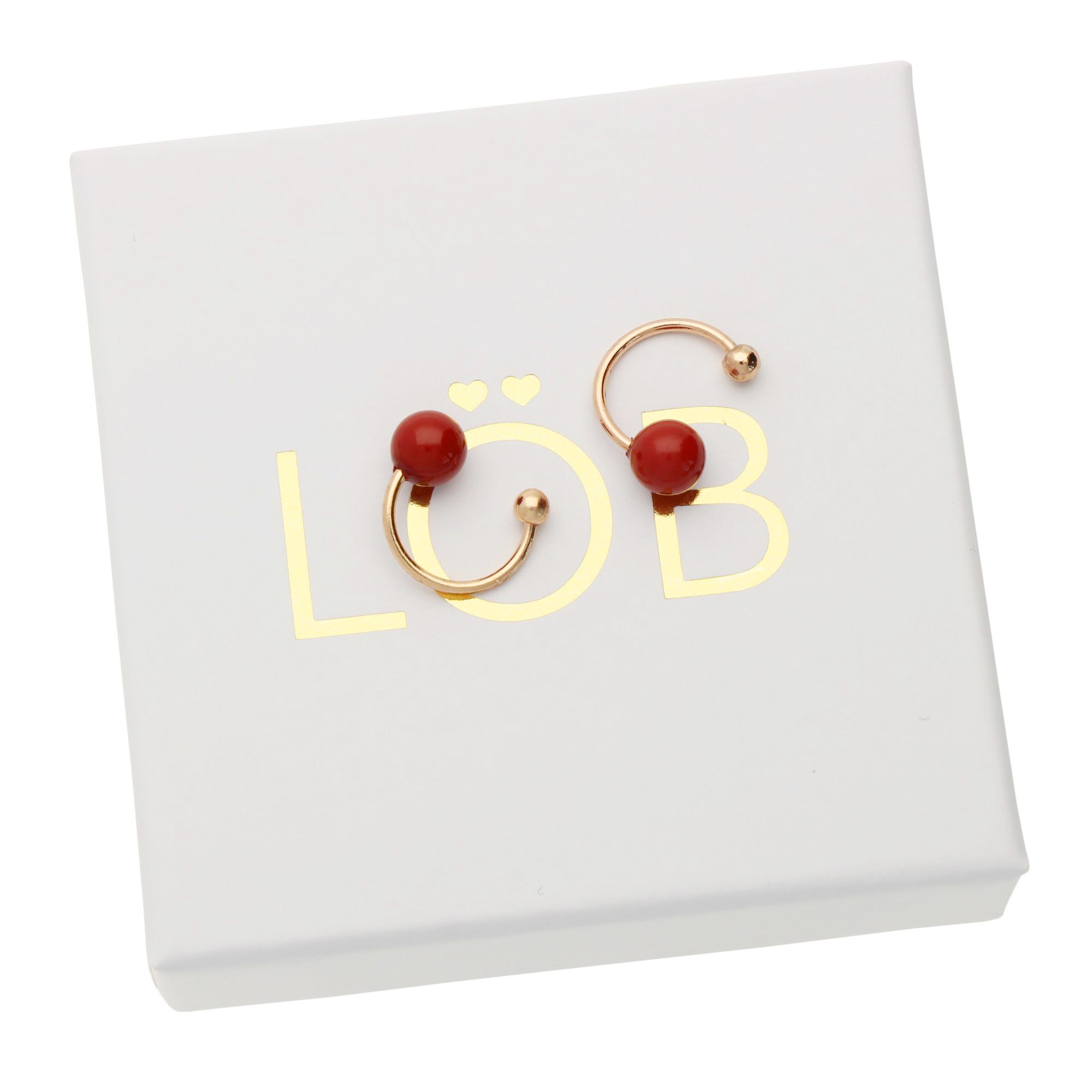 LÖB Ohrklemme 750 Roségold 18 Karat vergoldet Ear Cuff Ohrringe Ohrklemme Perlen Rot (Geschenke für Frauen Beste Freundin Mutter Mama Damen zum Geburtstag Weihnachten Weihnachtsgeschenke, Inkl. Schmuckbox), Earcuff Set Ohrmanschette Ohrpiercing Fake Ring Helix Ohr Piercing