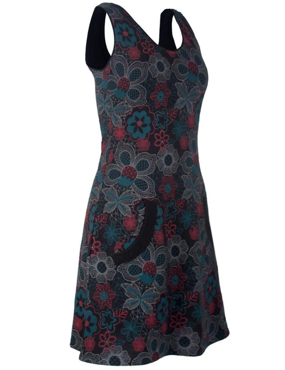 Vishes Sommerkleid Ärmelloses Blumenkleid aus Baumwolle bedruckt Hippie, Goa, Elfen Style