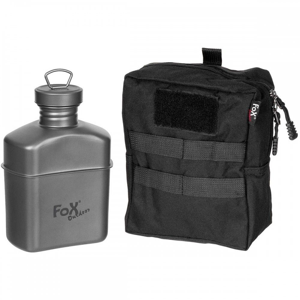 FoxOutdoor Trinkflasche Trinkflasche, Titan, ca. 1 l, mit Tasche