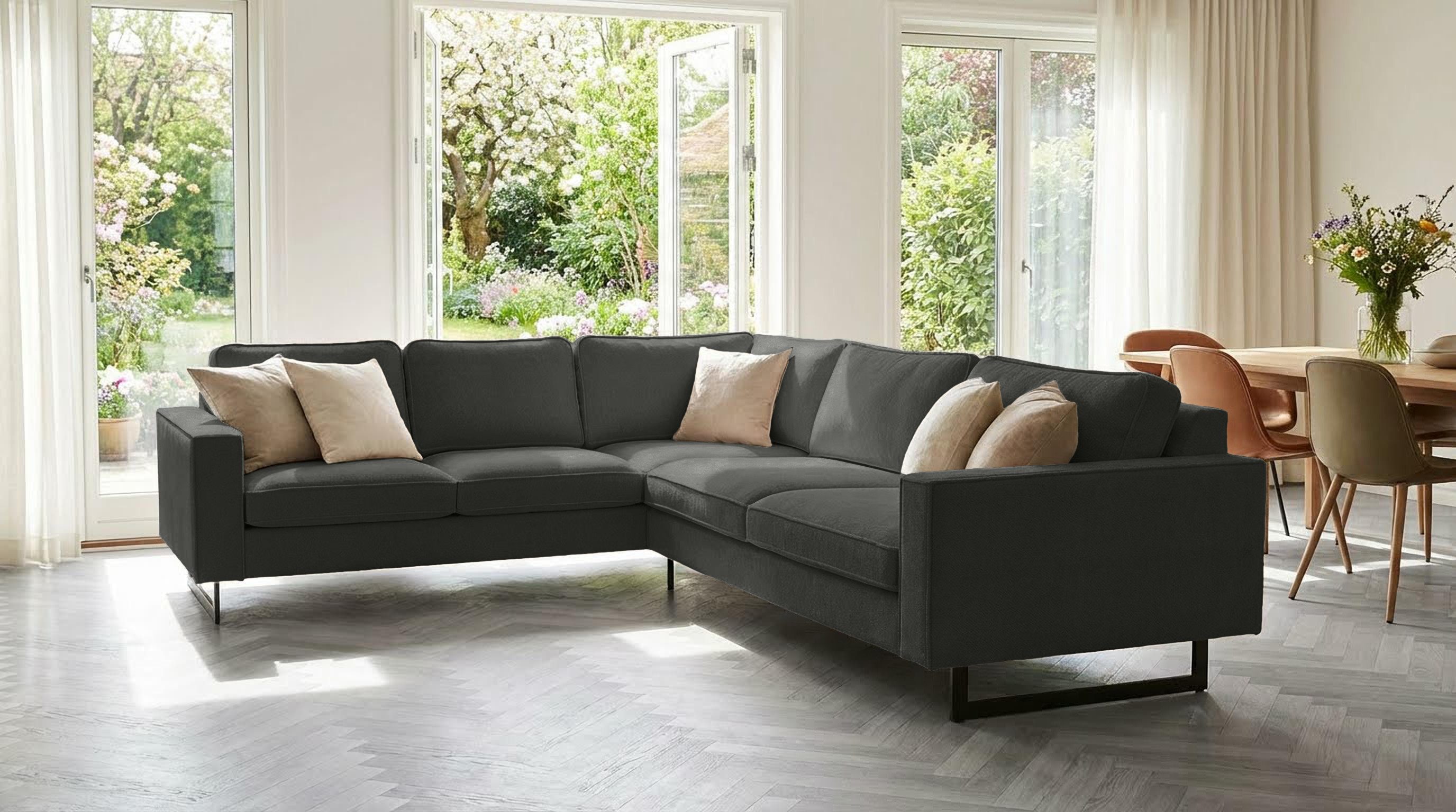 Home affaire Ecksofa Pinto, XXL, 250/290 cm, langer Schenkel, Ottomane, Cord, Chenille, Lederoptik, mit Keder, Metallfüße, Wellenunterfederung