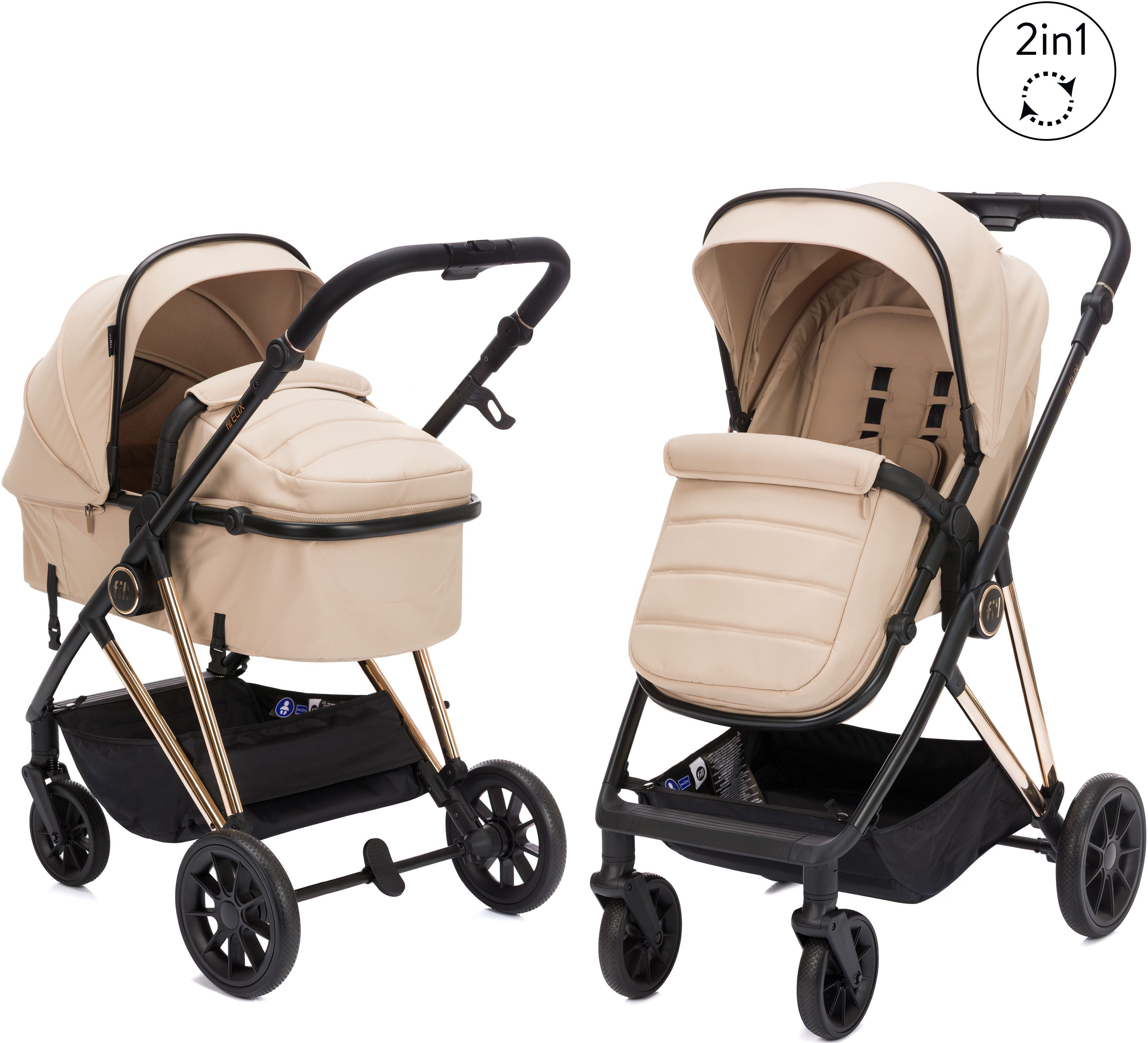 Fillikid Kombi-Kinderwagen Fill Elix, Babywanne einfach zum Sportsitz umbaubar