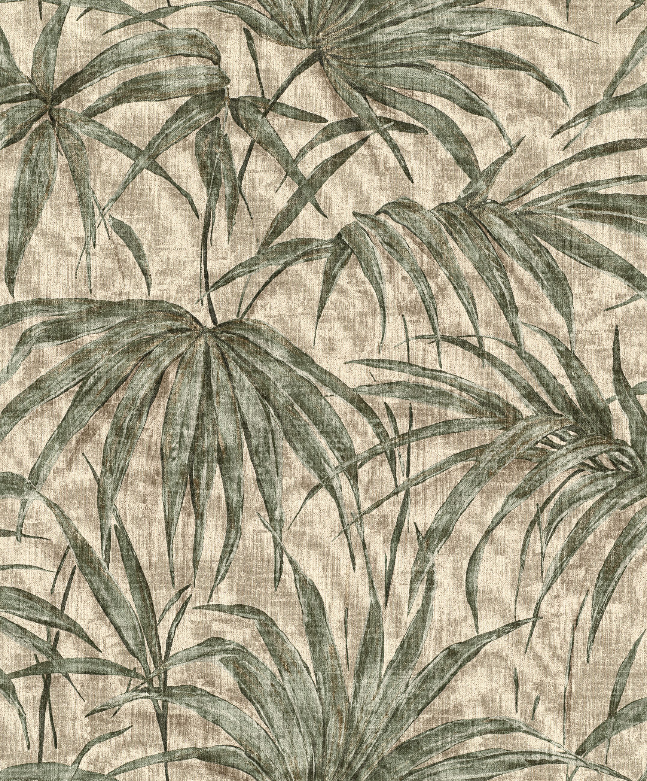 Rasch Vliestapete mit Bambusblättern in Grün und Beige - tropisch - Noble Zen, strukturiert, natürlich, tropisch, botanisch, (1 Rolle, 1 St), Bambusblätter