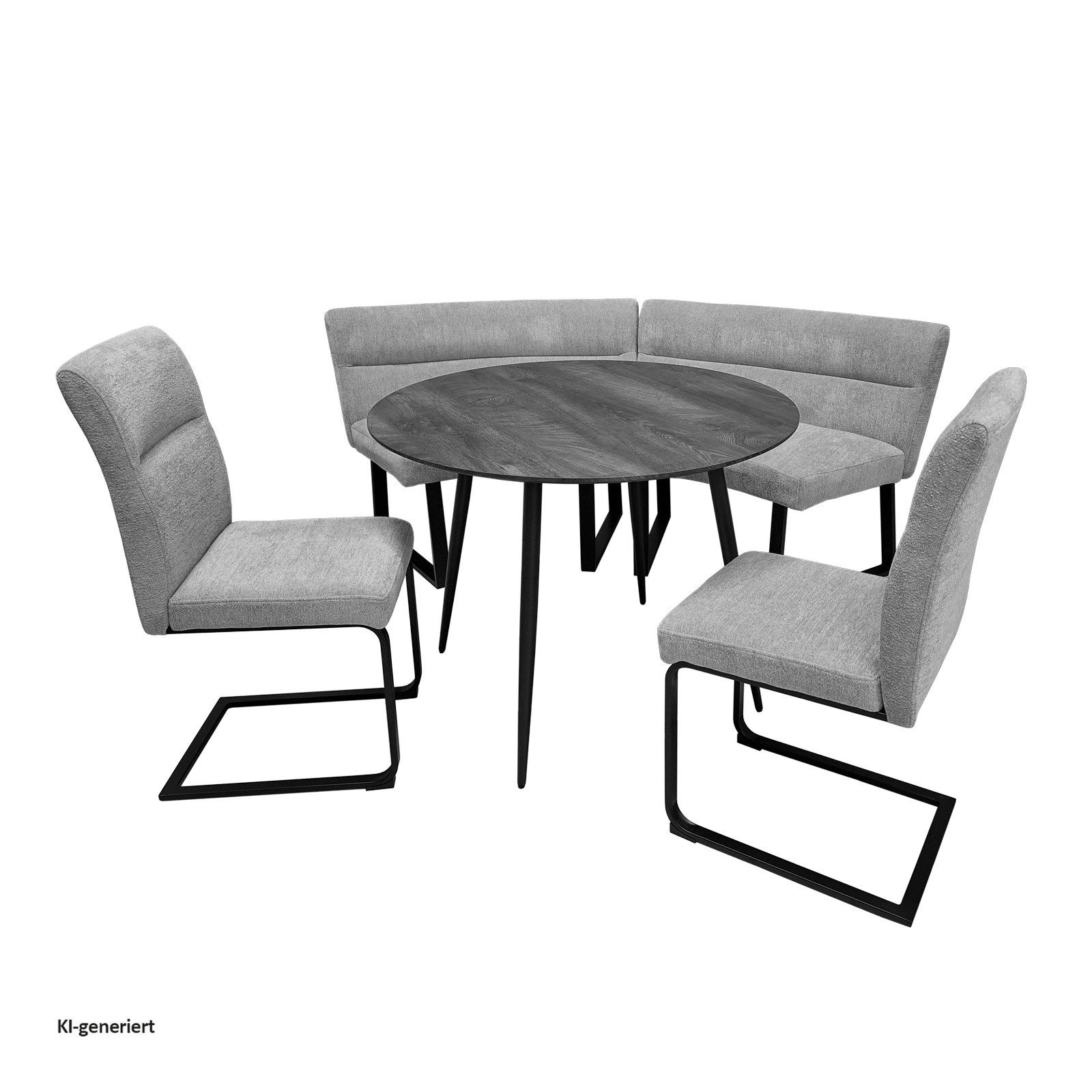 HTI-Living Essgruppe Sitzgruppe Liron Tisch mit Eckbank, (Set, 5-tlg., 1 Tisch 2 Sitzbänke 2 Stühle), Essgruppe rund gepolstert mit Kufengestell