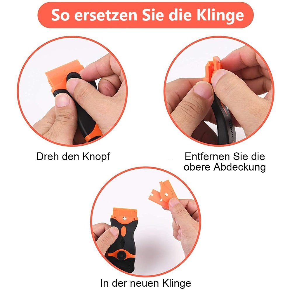 20 Glasschaber Edelstahl Cerankochfeldschaber Klingen mit TUABUR aus Orange