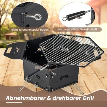 COSTWAY Holzkohlegrill, 3 in 1 Campinggrill, Outdoor