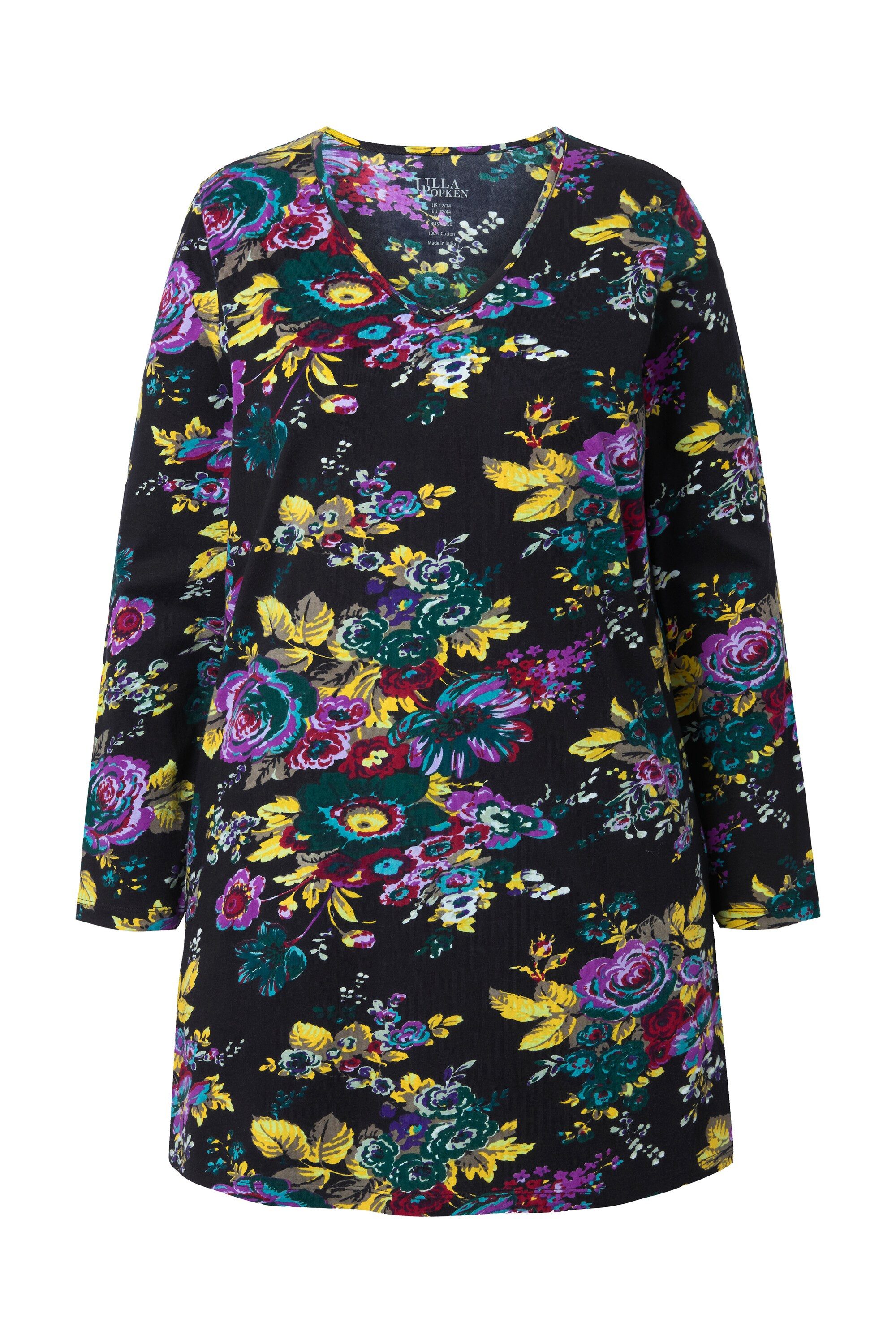 Ulla Popken Longshirt Longshirt Blüten A-Linie V-Ausschnitt Langarm günstig online kaufen