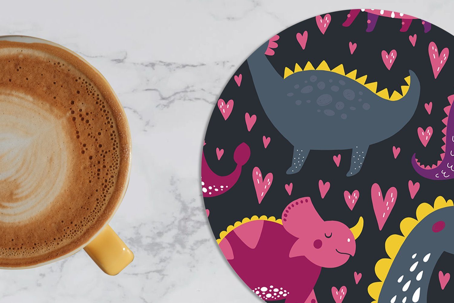 MuchoWow Glasuntersetzer Dinosaurier - - - Mädchen, Rosa Kind Tassenuntersetzer, für Tasse, 6-tlg., Zubehör - Korkuntersetzer, Gläser, Muster Getränkeuntersetzer, Becher