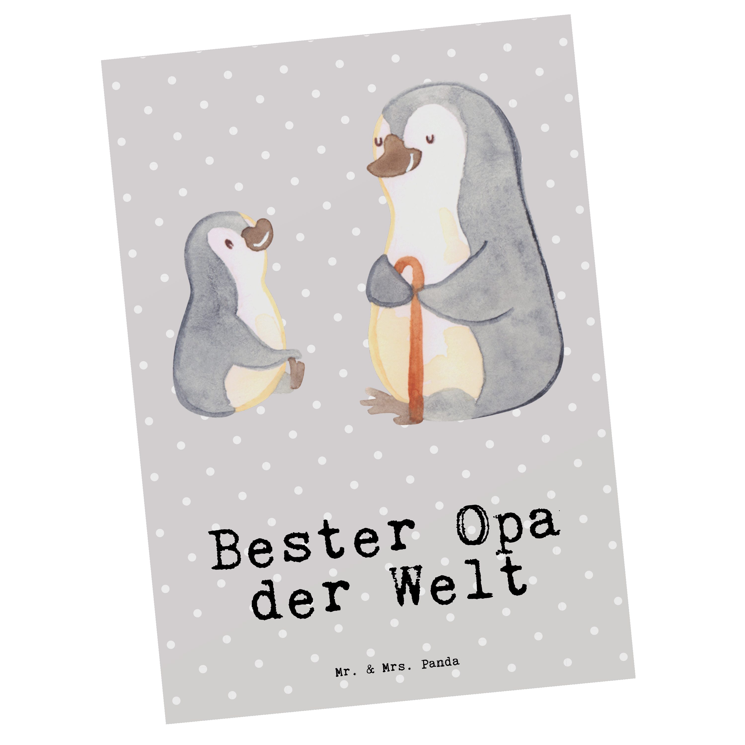 Mr. & Mrs. Panda Postkarte Pinguin Bester Opa der Welt - Grau Pastell - Geschenk, Einladungskart