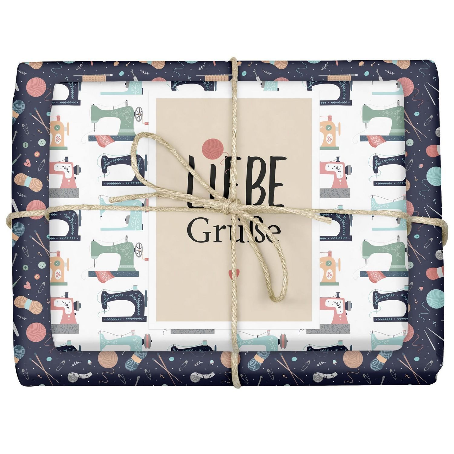 Geschenkpapier-Set: Nähmaschinen, Stoff, Wolle, Stricken / diverse