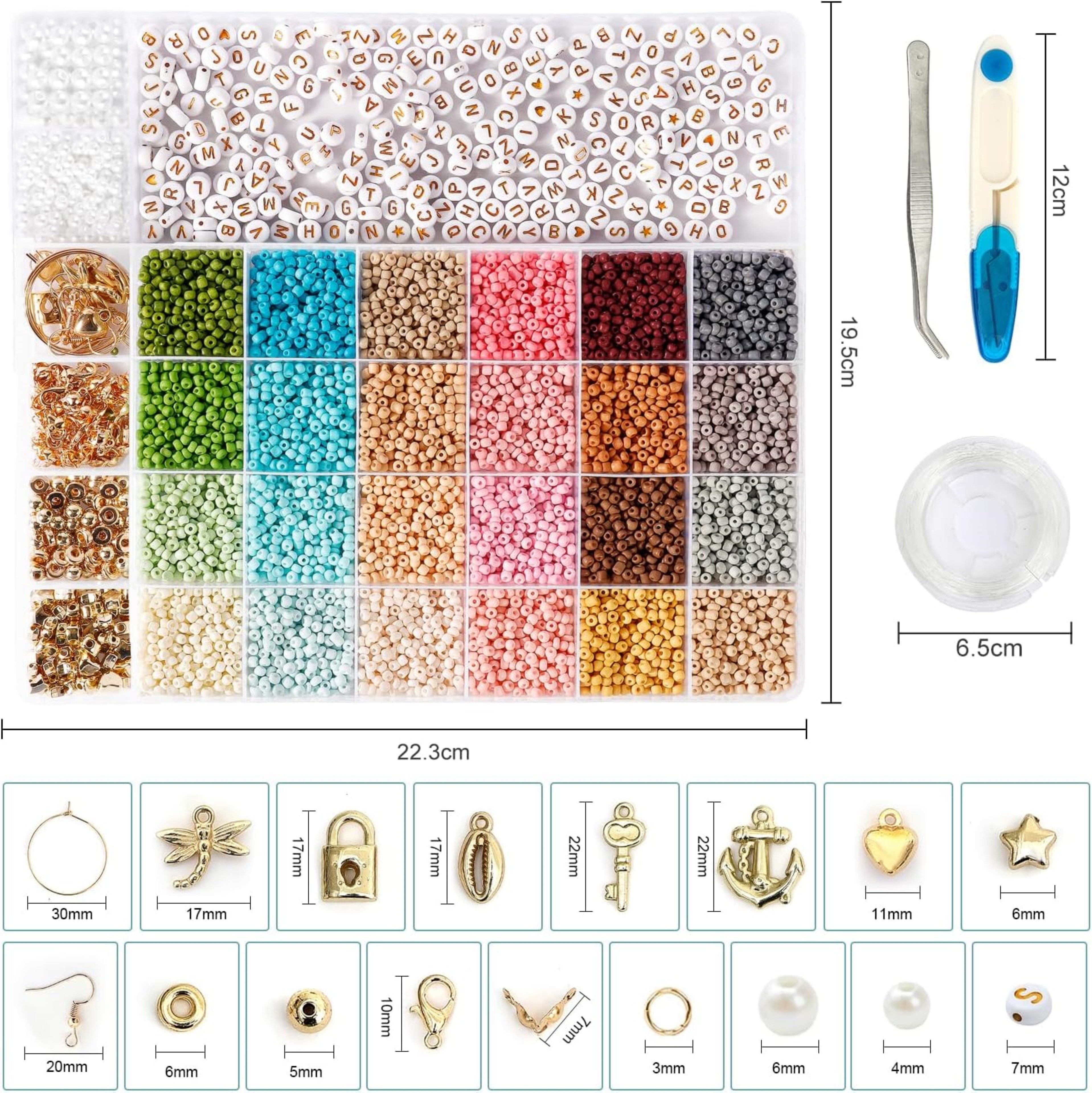 SUOOMAC Perlenarmband Set DIY Schmuckset Perlen Set 3mm (DIY Perlen Schmuckset, Komplettset mit Zubehör, 12000-tlg., 12000 Perlen + 300 Buchstabenperlen & diver – Bild 3 von 5