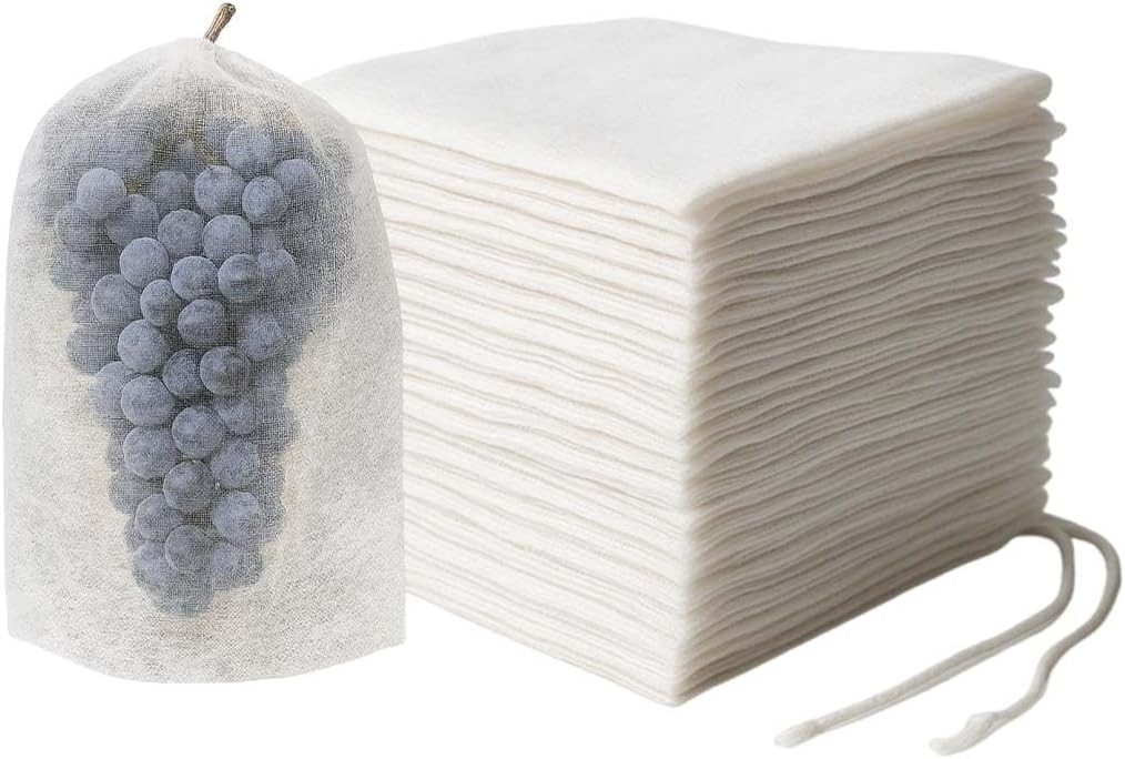 FELIXLEO Pflanzenschutzdach 100 Traubenschutzbeutel 15x38cm, Organza Obstnetze mit Zugband