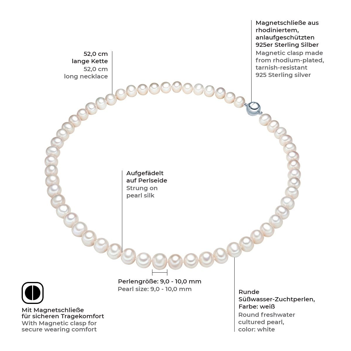 Valero Pearls Perlenkette silber, mit Süßwasser-Zuchtperle günstig online kaufen