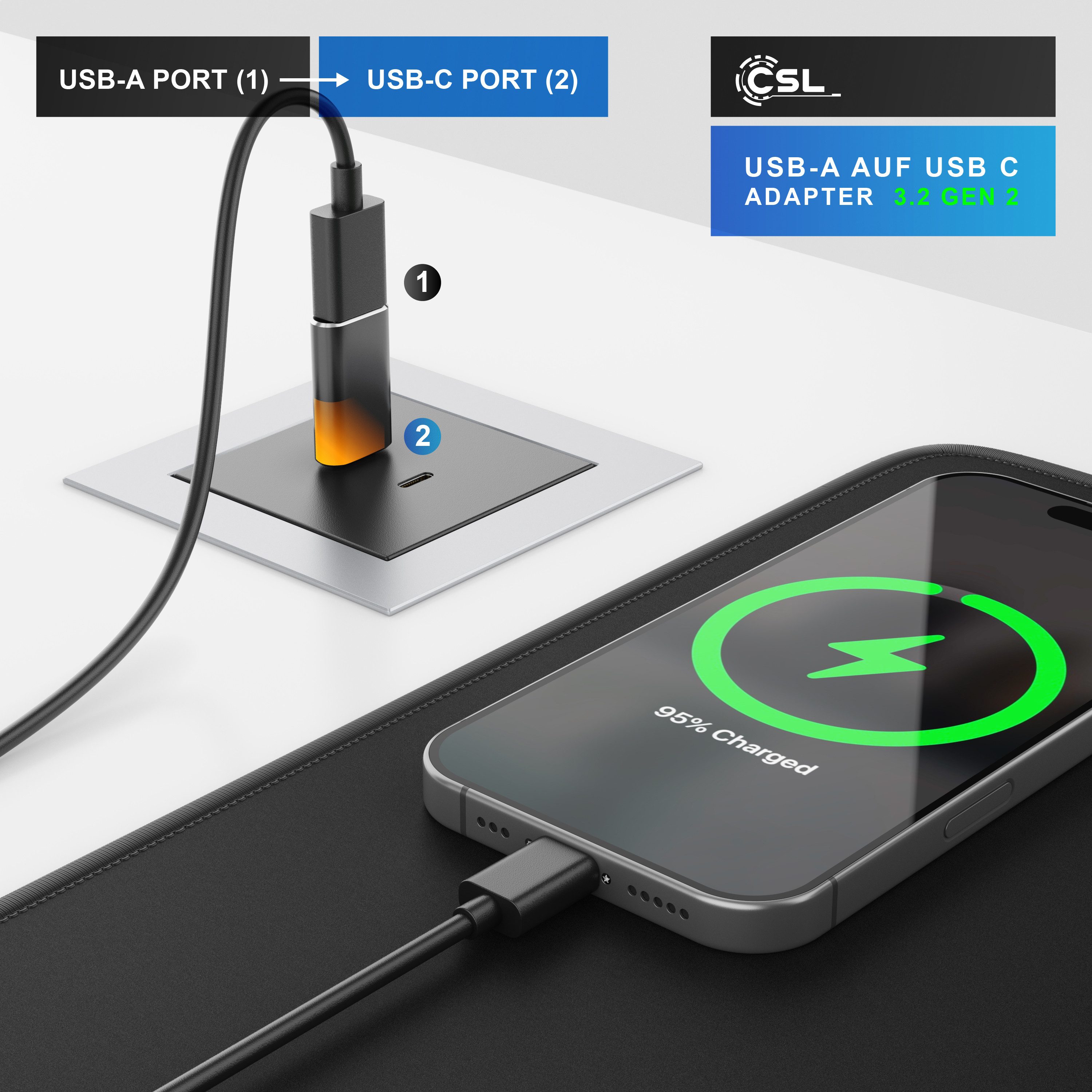 CSL Stecker USB-C auf USB-A Buchse für Handy, Laptop & Tablet, Konverter USB-Adapter USB Typ C zu USB Typ A, 10 Gbit/s, USB 3.2 Gen 2, OTG, Aluminium, Plug & Pl – Bild 5 von 5