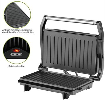 monzana Kontaktgrill, 750 W, Antihaftbeschichtete Grillplatten herausnehmbare Auffangschale