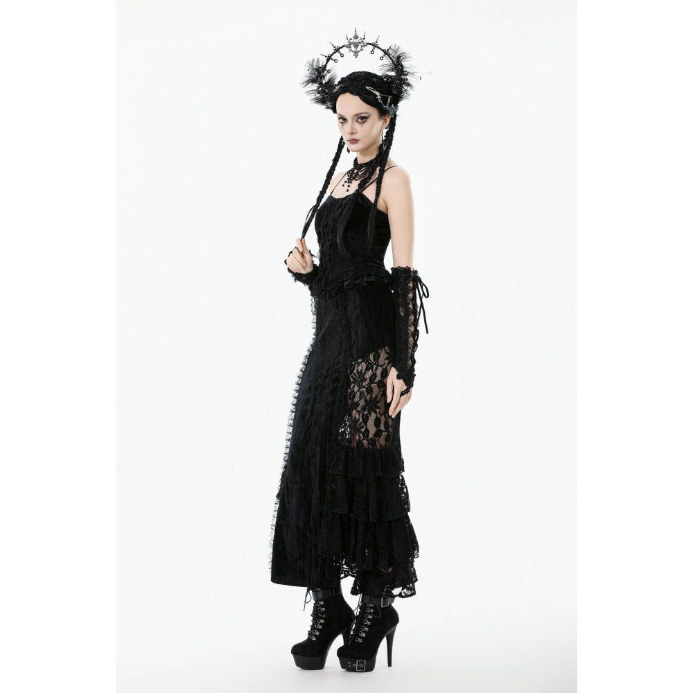 Dark in Love Rüschentop Romantisches Samt Top mit Spitze Dark in Love