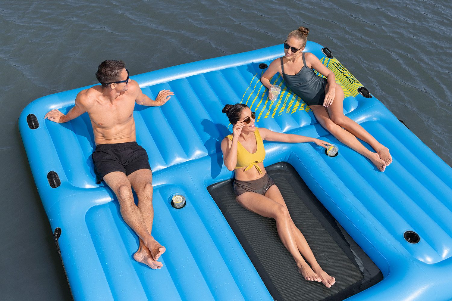 Bestway Badeinsel "Summer Slide" mit Wasserrutsche 376 x 311 cm, (Packung, 1-St., Inklusive Ankertasche und Reparaturflicken)
