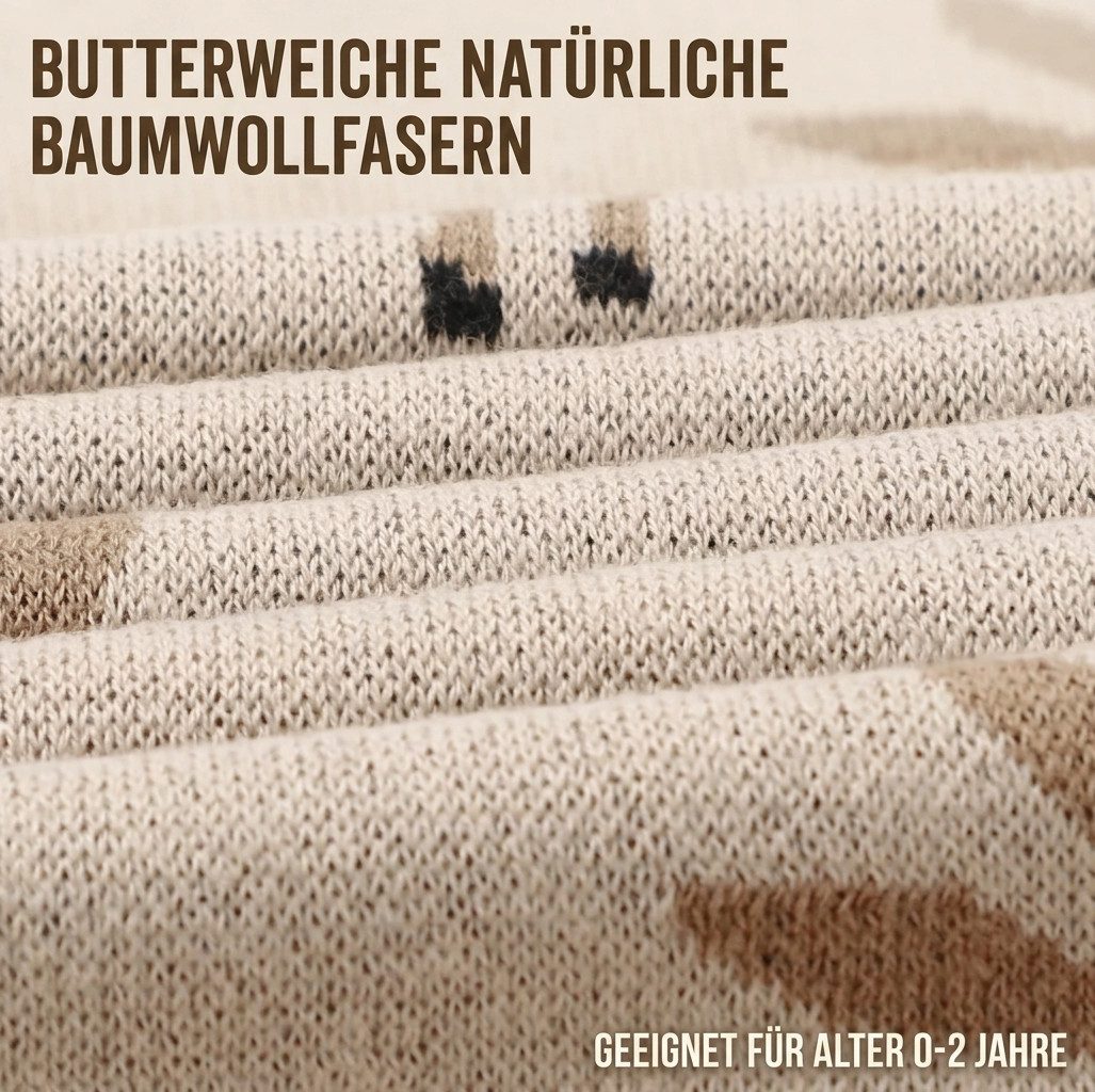 Babydecke Bleu La La aus 100% Baumwolle Strickdecke mit Rehmotiv, TSE – Bild 5 von 5