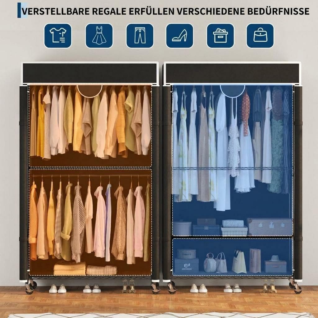 GarveeMore Kleiderschrank Stabiler Stoffschrank mit Kleiderstange, Kohlenstoffstahl