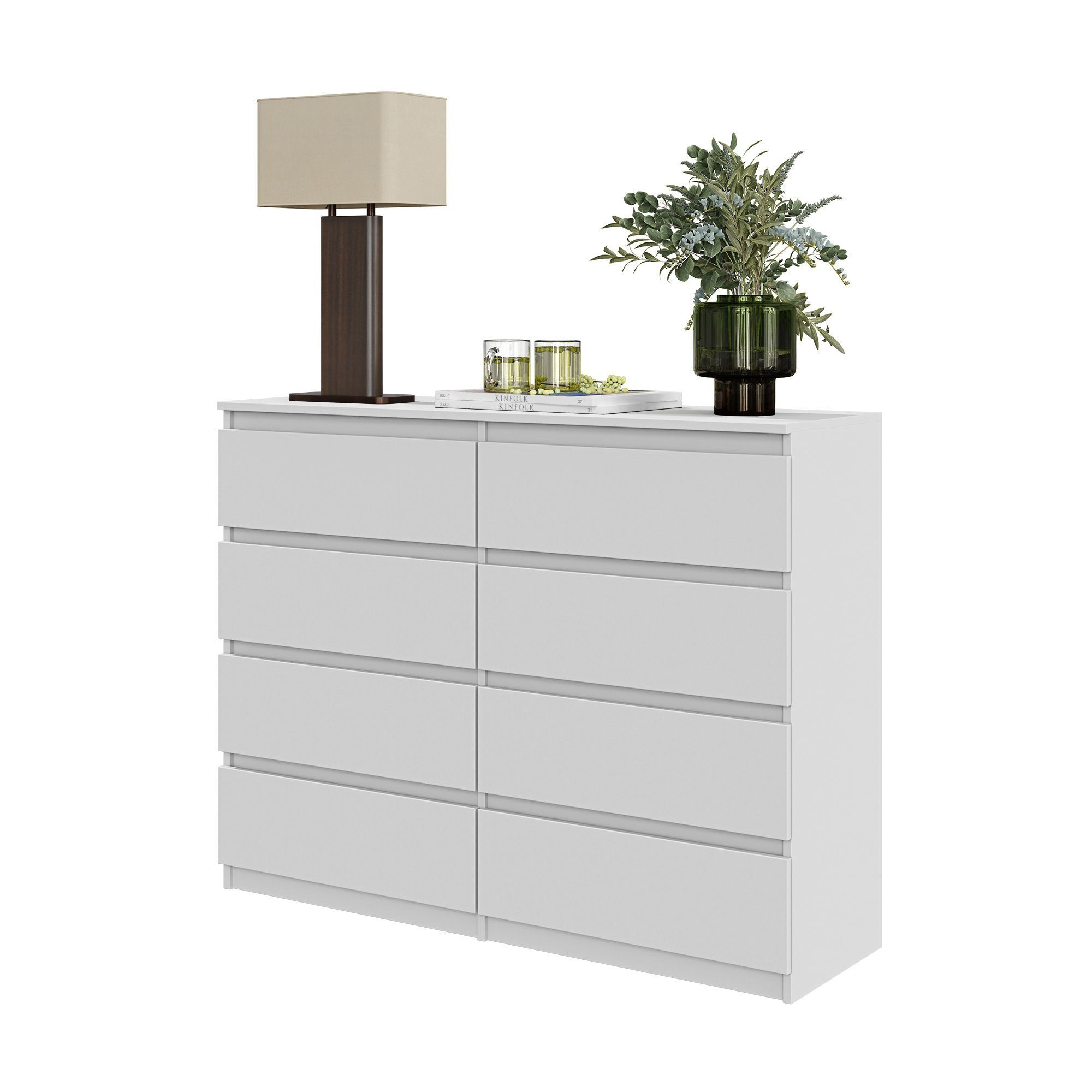 Kommode GABRIEL 8 Schubladen-Weiß Matt H92cm B120cm T33cm