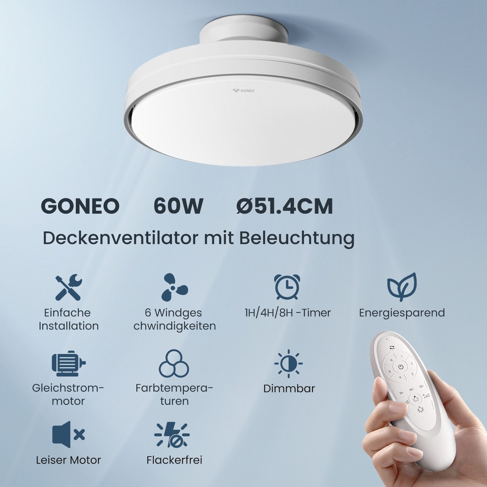 GONEO Deckenventilator mit Beleuchtung, Flügelloses Design, günstig online kaufen