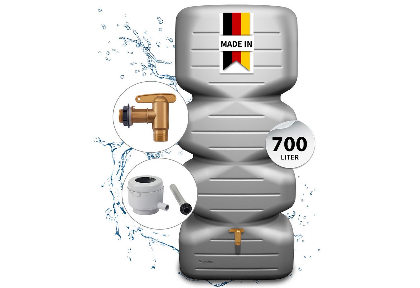 GARANTIA Regentonne CUBUS Regentonne Komplett-Set 700 L, betongrau, 700 l